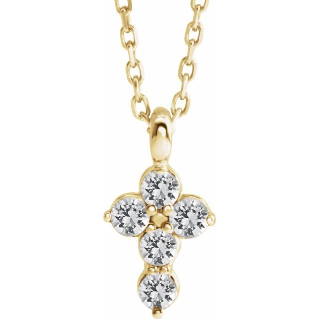14K Yellow Gold Natural White Sapphire Cross 16-18" Necklace