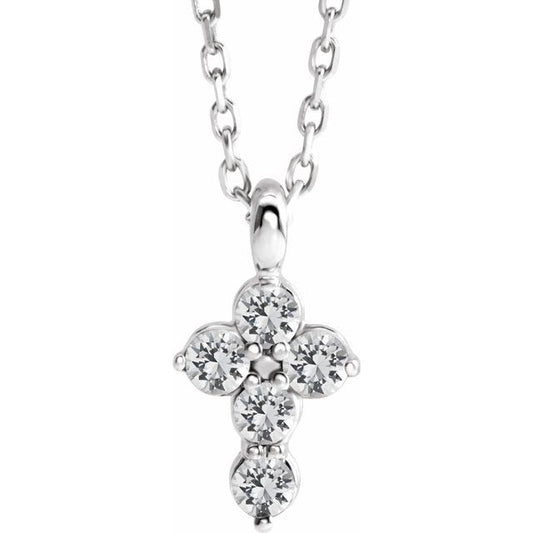 Sterling Silver Natural White Sapphire Cross 16-18" Necklace