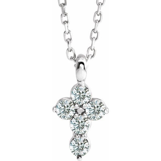 14K White Gold 1/6 CTW Natural Diamond Cross 16-18" Necklace