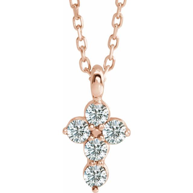 14K Rose Gold 1/6 CTW Natural Diamond Cross 16-18" Necklace