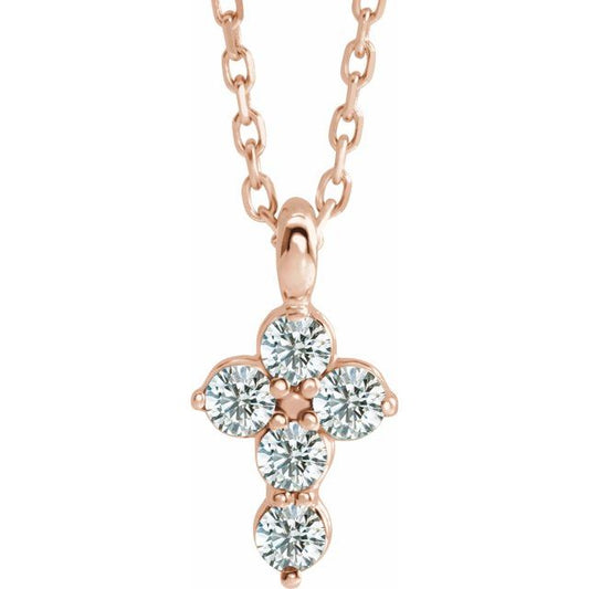 14K Rose Gold 1/6 CTW Natural Diamond Cross 16-18" Necklace