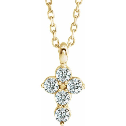 14K Yellow Gold 1/6 CTW Natural Diamond Cross 16-18" Necklace