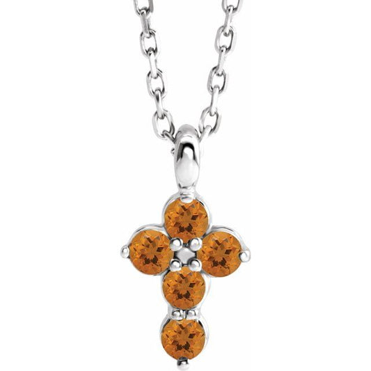 Sterling Silver Natural Citrine Cross 16-18" Necklace