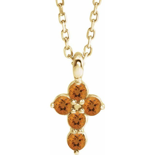 14K Yellow Gold Natural Citrine Cross 16-18" Necklace