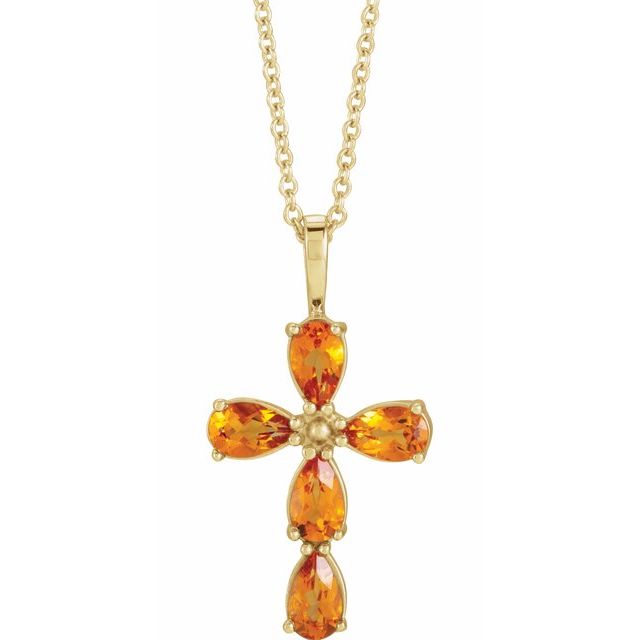 14K Yellow Gold Natural Citrine Cross 16-18" Necklace