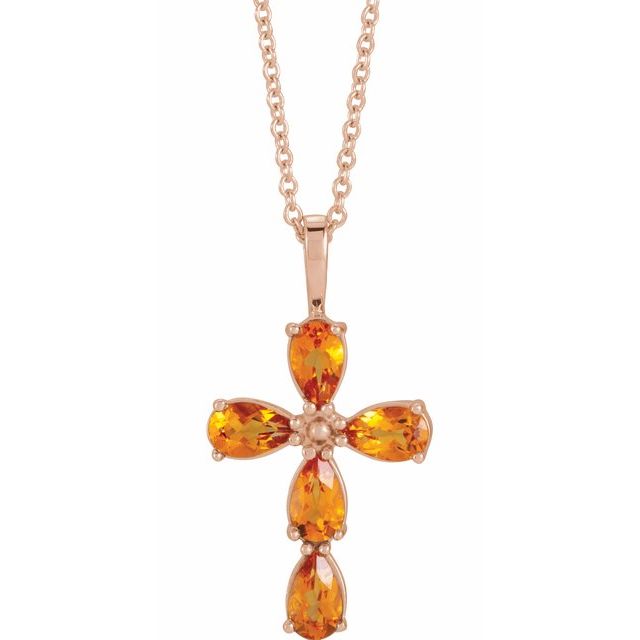 14K Rose Gold Natural Citrine Cross 16-18" Necklace