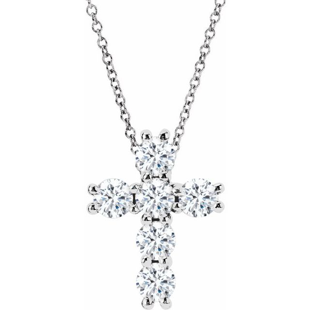 14K White Gold 9/10 CTW Natural Diamond Cross 18" Necklace