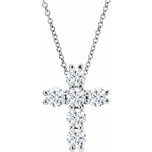 14K White Gold 1 3/8 CTW Natural Diamond Cross 18" Necklace