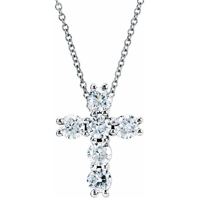 14K White Gold 1/2 CTW Natural Diamond Cross 18" Necklace