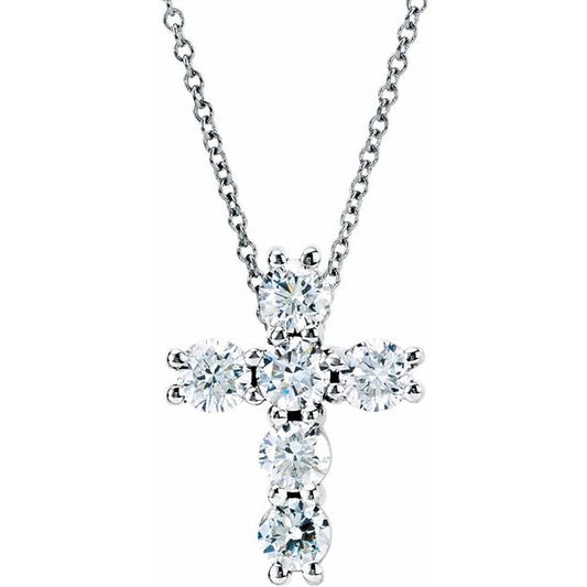 14K White Gold 1/2 CTW Natural Diamond Cross 18" Necklace