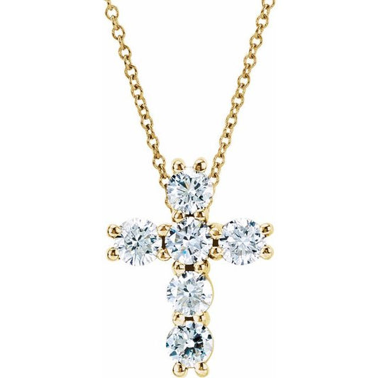 14K Yellow Gold 1 3/8 CTW Natural Diamond Cross 18" Necklace