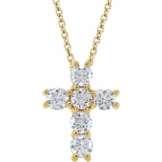14K Yellow Gold 1/2 CTW Natural Diamond Cross 18" Necklace