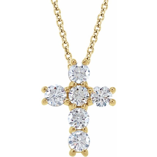 14K Yellow Gold 3/4 CTW Natural Diamond Cross 18" Necklace
