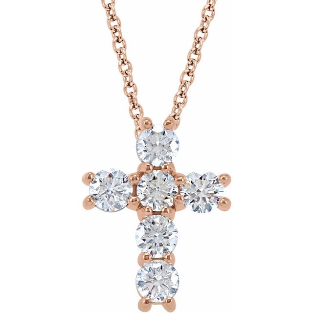 14K Rose Gold 3/4 CTW Natural Diamond Cross 18" Necklace
