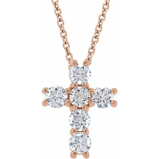 14K Rose Gold 3/4 CTW Natural Diamond Cross 18" Necklace