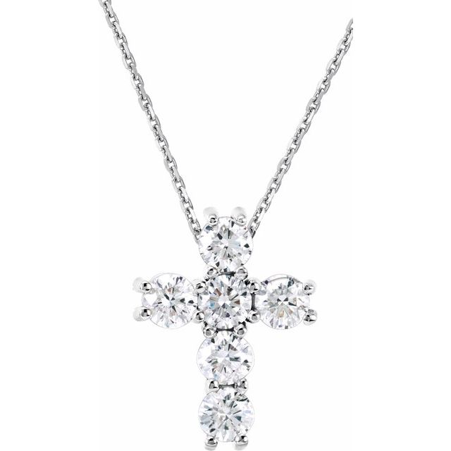 14K White Gold 1/3 CTW Natural Diamond Cross 18" Necklace