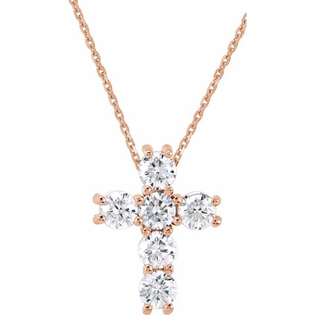 14K Rose Gold 1/3 CTW Natural Diamond Cross 18" Necklace