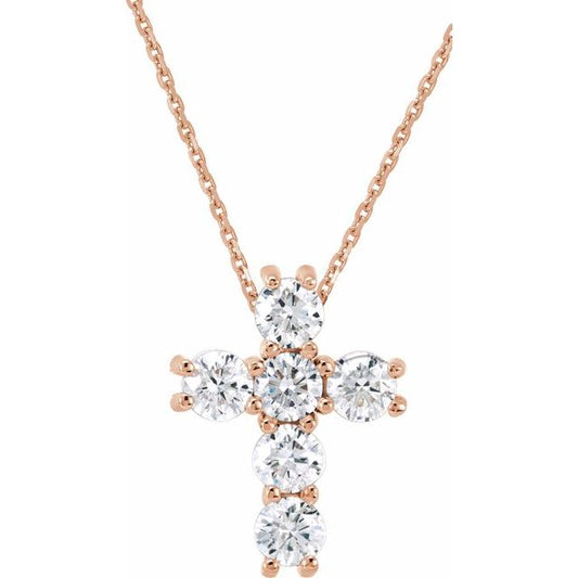14K Rose Gold 1/2 CTW Natural Diamond Cross 18" Necklace