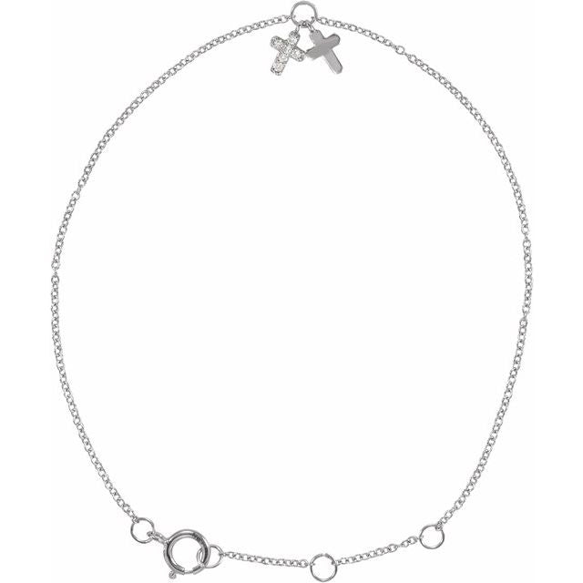 14K White Gold .03 CTW Natural Diamond Cross 6 1/2-7 1/2" Bracelet