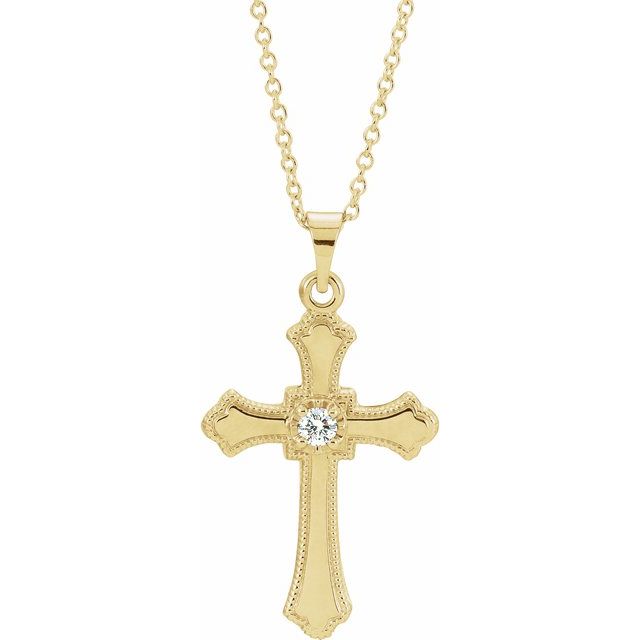 14K Yellow Gold .06 CT Natural Diamond Cross 18" Necklace