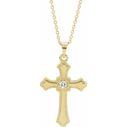 14K Yellow Gold .06 CT Natural Diamond Cross 18" Necklace