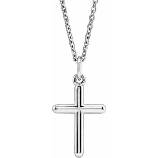 14K White Gold Cross 18" Necklace