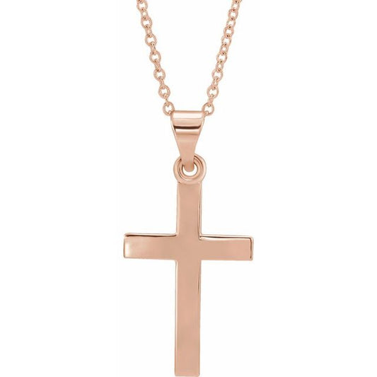 14K Rose Gold Cross 18" Necklace  