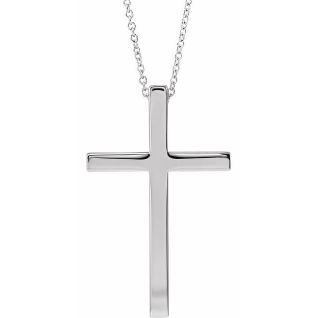 14K White Gold 29.5x18.2 mm Cross 18" Necklace