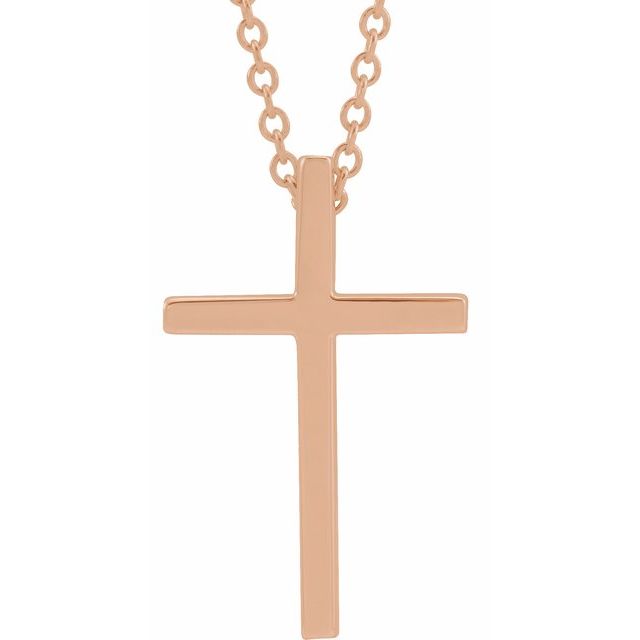 14K Rose Gold 17.4x11.1 mm Cross 18" Necklace