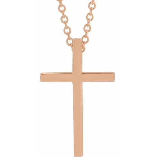 14K Rose Gold 17.4x11.1 mm Cross 18" Necklace