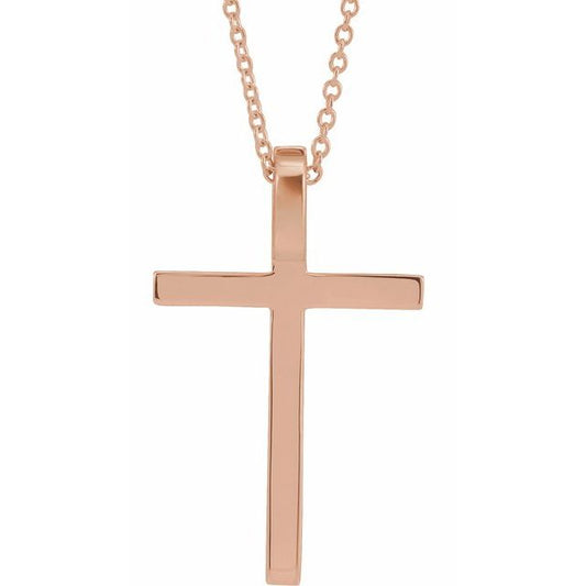 14K Rose Gold 25.7x15.7 mm Cross 18" Necklace