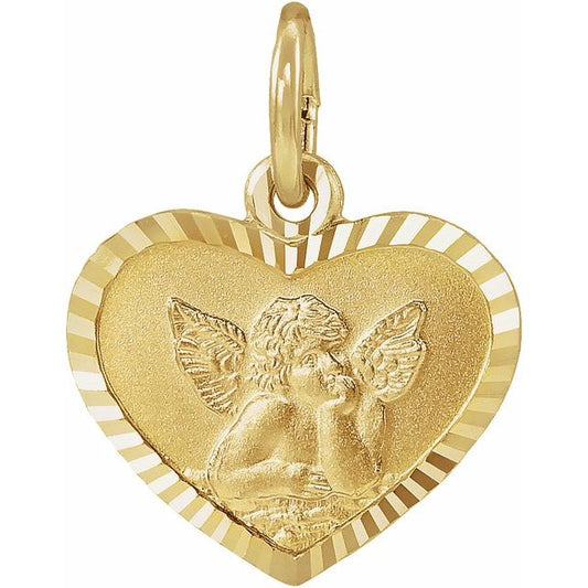 14K Yellow Gold 8x7 mm Heart Cherub Angel Medal