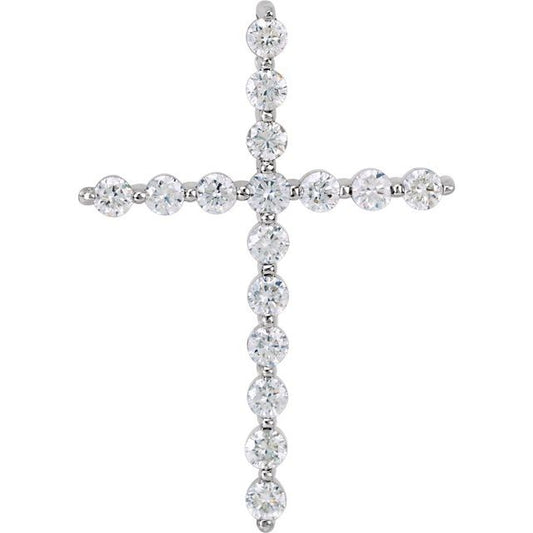 14K White Gold 1  CTW Natural Diamond Cross Pendant
