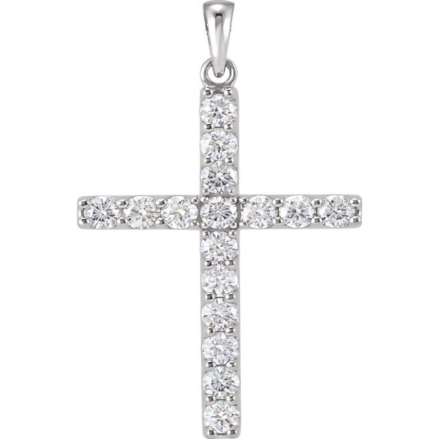 14K White Gold 1 3/8 CTW Natural Diamond Cross Pendant