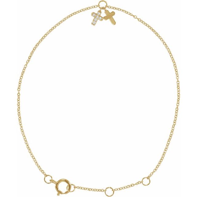 14K Yellow Gold .03 CTW Natural Diamond Cross 6 1/2-7 1/2" Bracelet