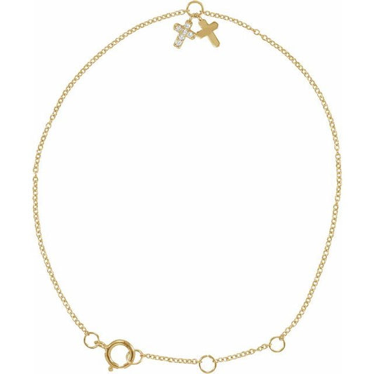 14K Yellow Gold .03 CTW Natural Diamond Cross 6 1/2-7 1/2" Bracelet