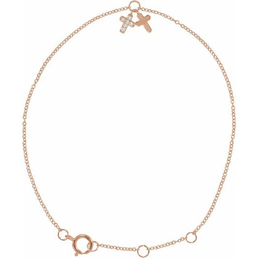 14K Rose Gold .03 CTW Natural Diamond Cross 6 1/2-7 1/2" Bracelet