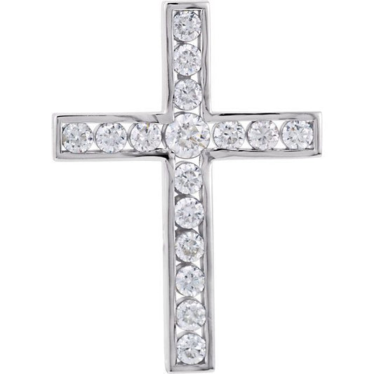 Platinum 3/4 CTW Natural Diamond Cross Pendant