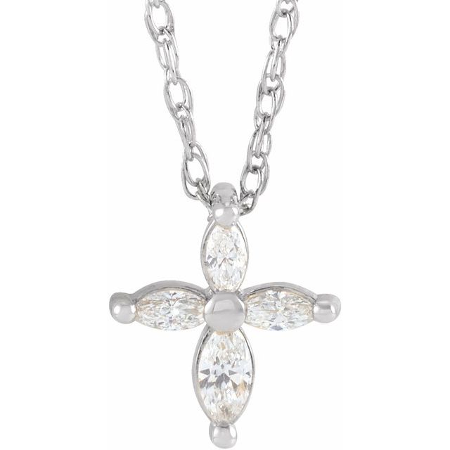 14K White Gold 1/6 CTW Natural Diamond Cross 16" Necklace
