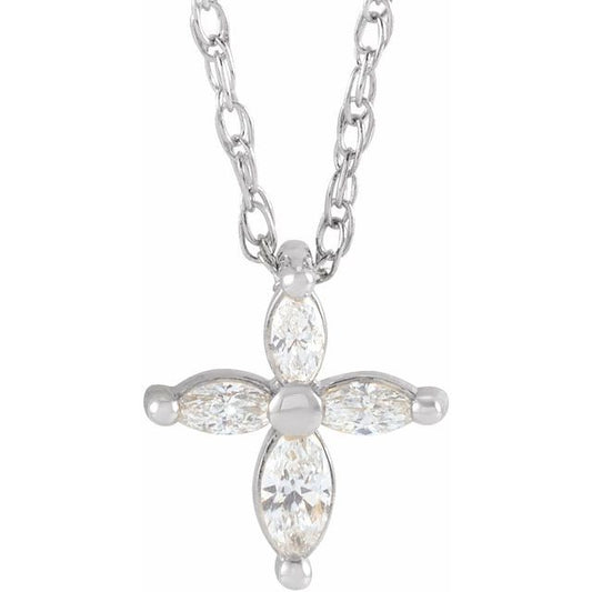 Platinum 1/6 CTW Natural Diamond Cross 16" Necklace