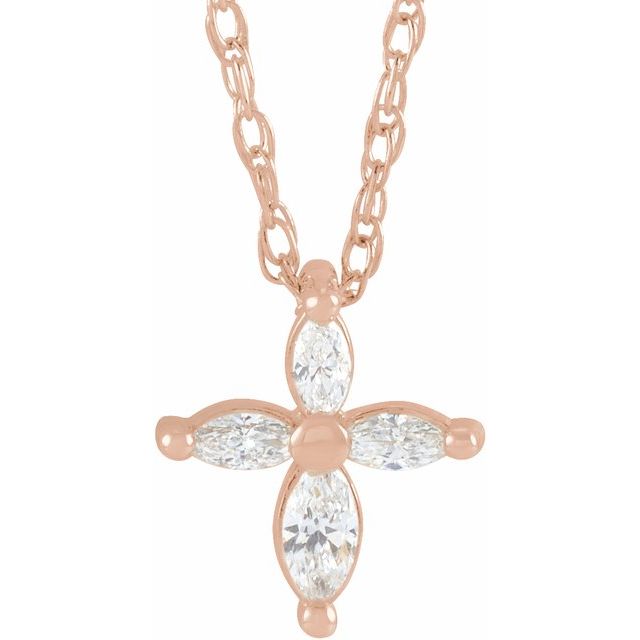 14K Rose Gold 1/6 CTW Natural Diamond Cross 18" Necklace