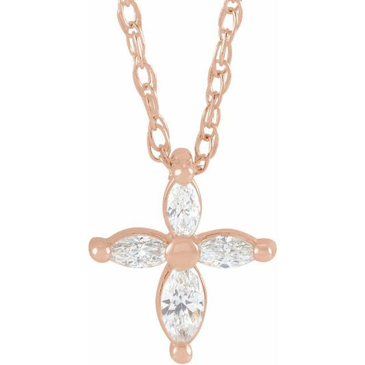 14K Rose Gold 1/6 CTW Natural Diamond Cross 18" Necklace