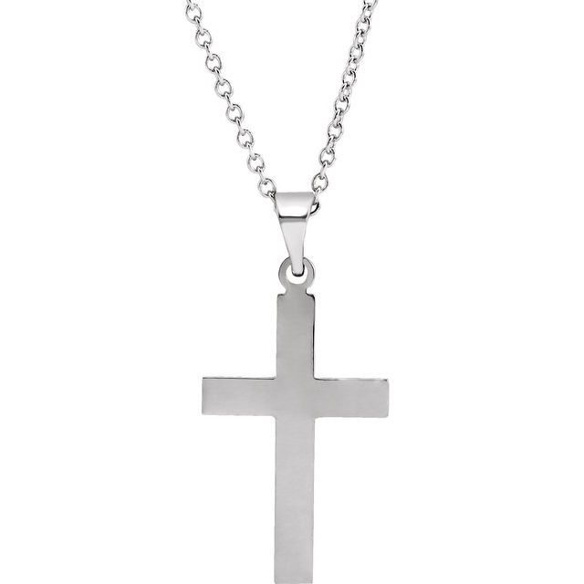 14K White Gold 25.9x12 mm Cross 18" Necklace