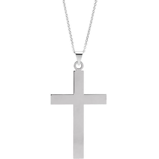 14K White Gold 49.4x25 mm Cross 18" Necklace