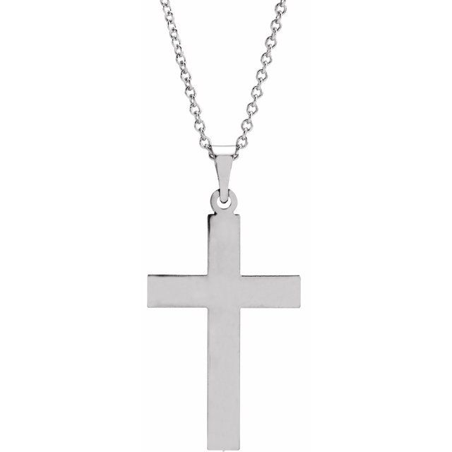 14K White Gold 29.4x13.8 mm Cross 18" Necklace