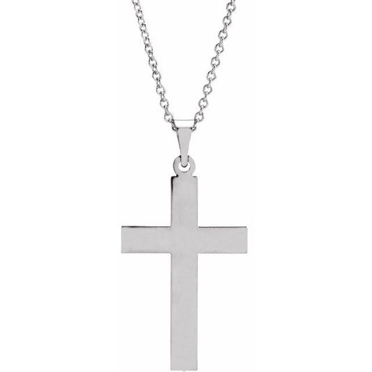 14K White Gold 29.4x13.8 mm Cross 18" Necklace