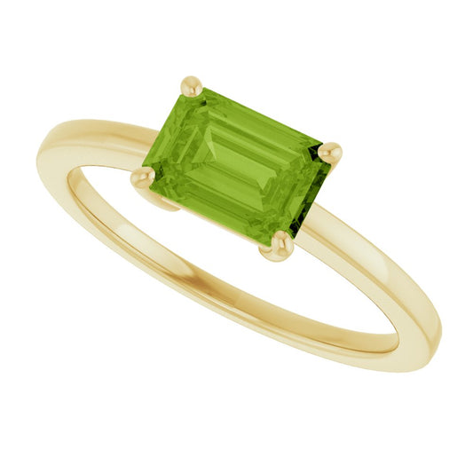 14K Yellow Gold Natural Peridot Solitaire Ring