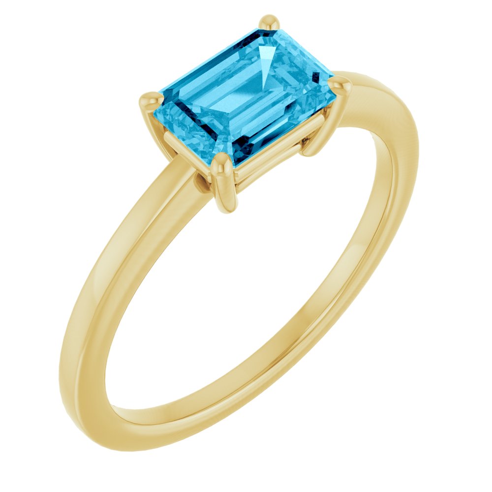 14K Yellow Gold Natural Sky Blue Topaz Solitaire Ring