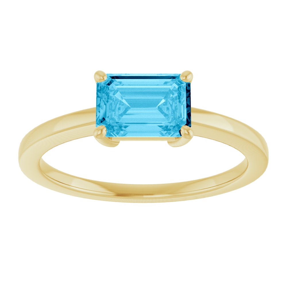 14K Yellow Gold Natural Sky Blue Topaz Solitaire Ring