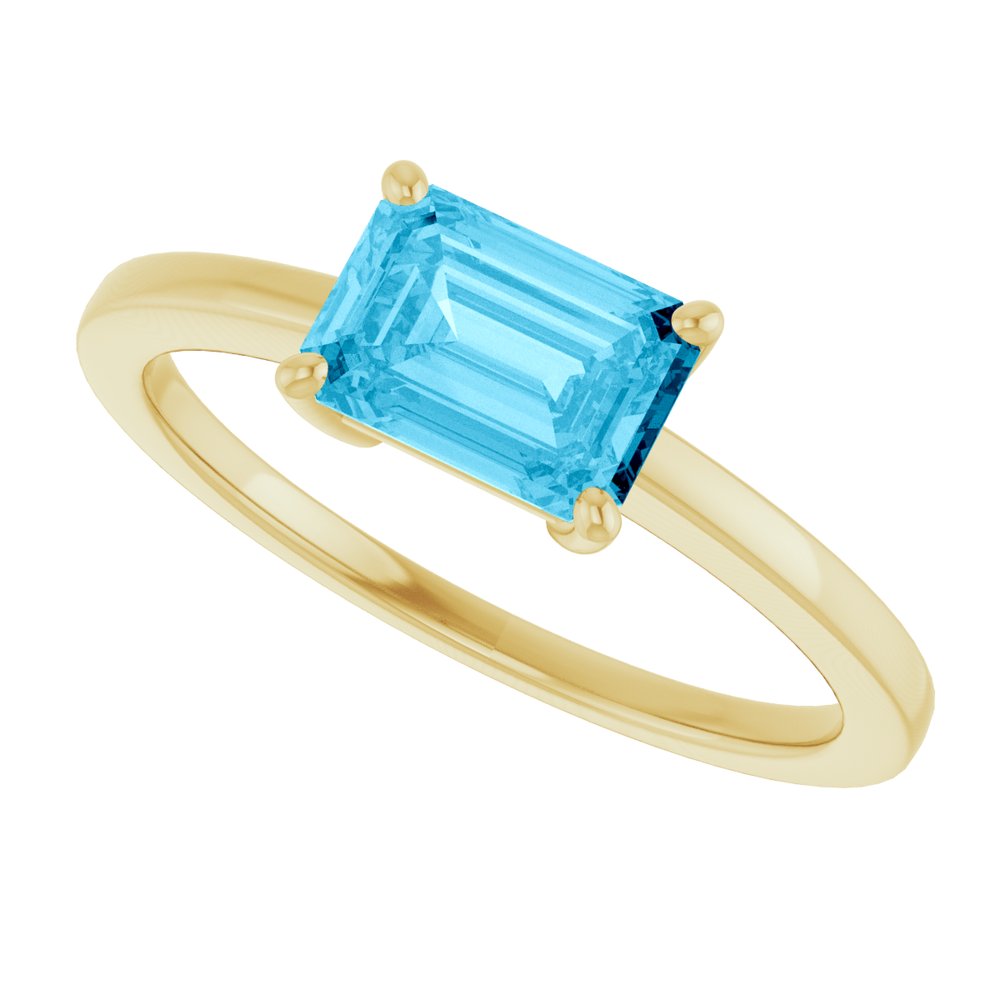 14K Yellow Gold Natural Sky Blue Topaz Solitaire Ring